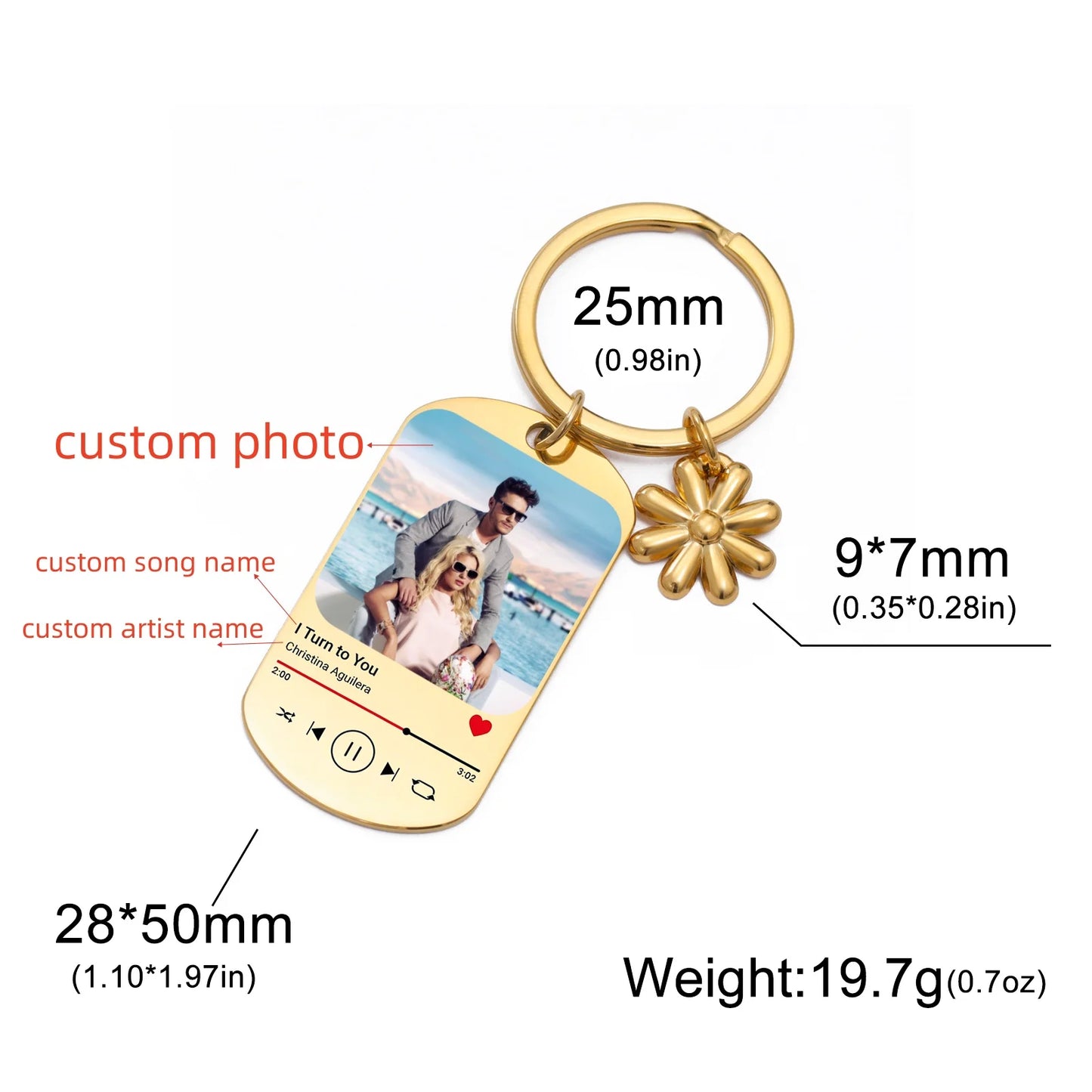 Llavero con Foto, Texto y Música Personalizado